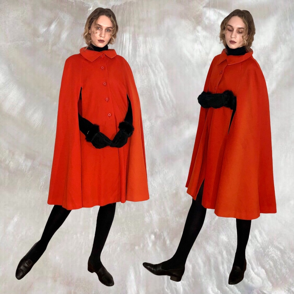 Vintage 60s Red Wool Mod Cloak Cape